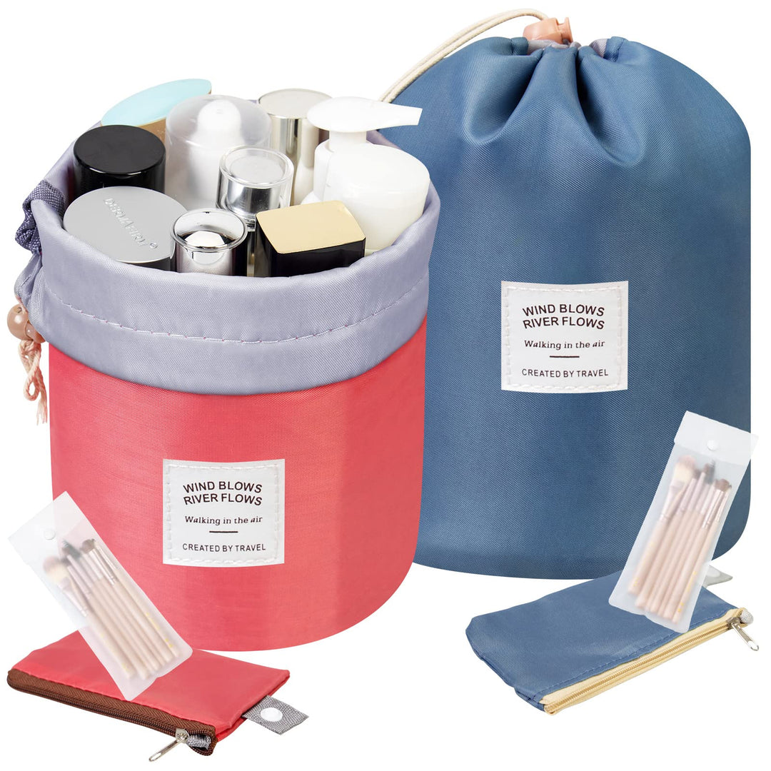 2 Pack Makeup Bags For Women Waterproof Cosmetic Bags Multifunctional Bucket Toiletry Bag Travel Organizer Bag Toiletries Soft Collapsible Portable Drawstring Makeup Bag