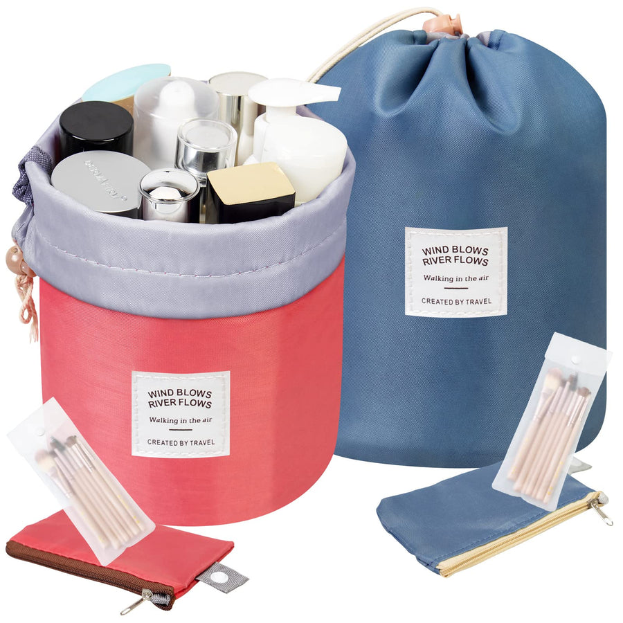 2 Pack Makeup Bags For Women Waterproof Cosmetic Bags Multifunctional Bucket Toiletry Bag Travel Organizer Bag Toiletries Soft Collapsible Portable Drawstring Makeup Bag