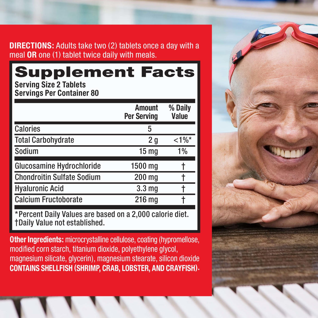 Advanced Glucosamine Chondroitin + Calcium Fructoborate Joint Support Supplement, Supports Mobility Comfort Strength Flexibility &amp; Bone - 160 Tablets (80 servings)*