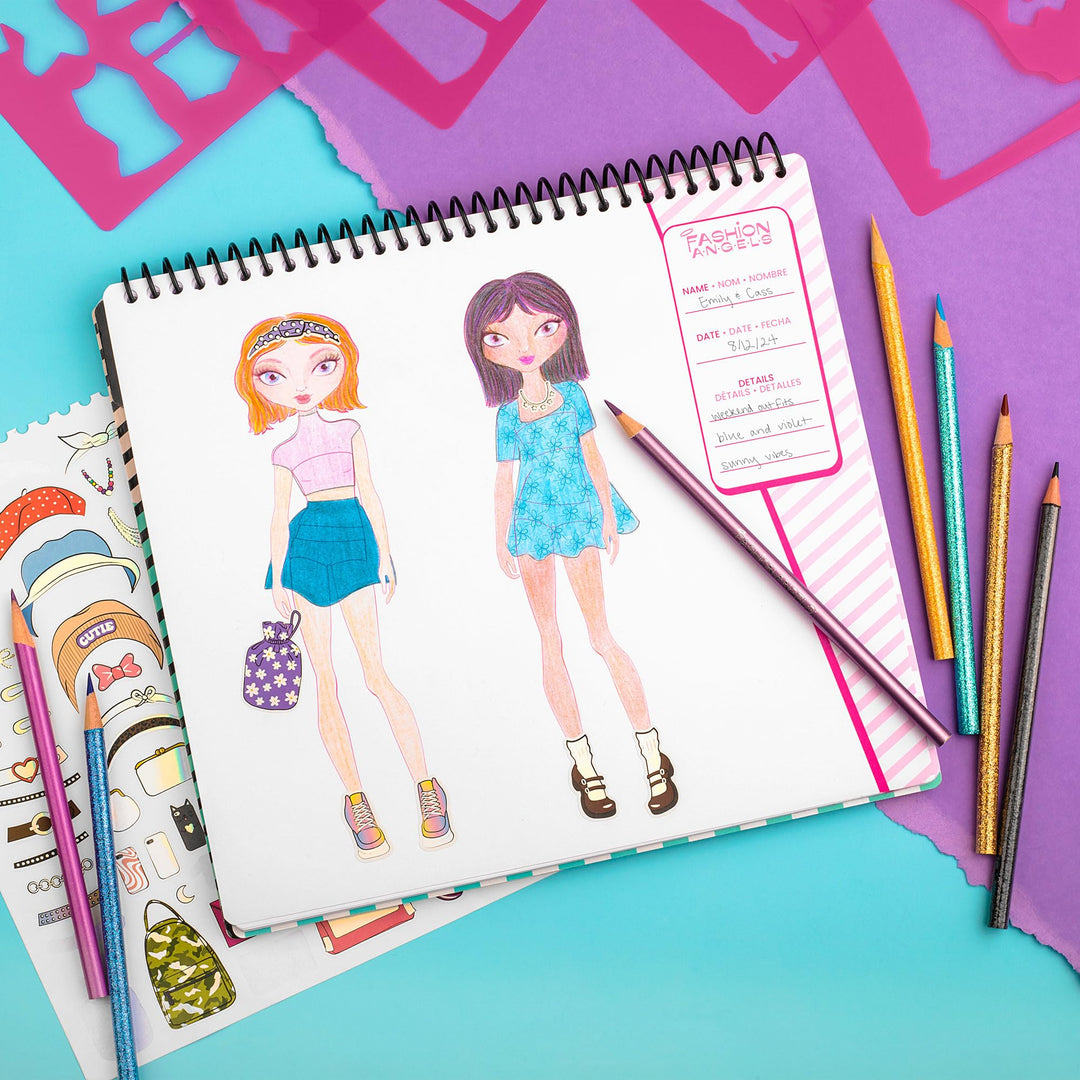 I Love Fashion Sketch Portfolio, Includes Sketch Pad with Stencils &amp; Stickers, Fashion Design Sketch Book for Girls, Ideal Drawing Kit for Kids