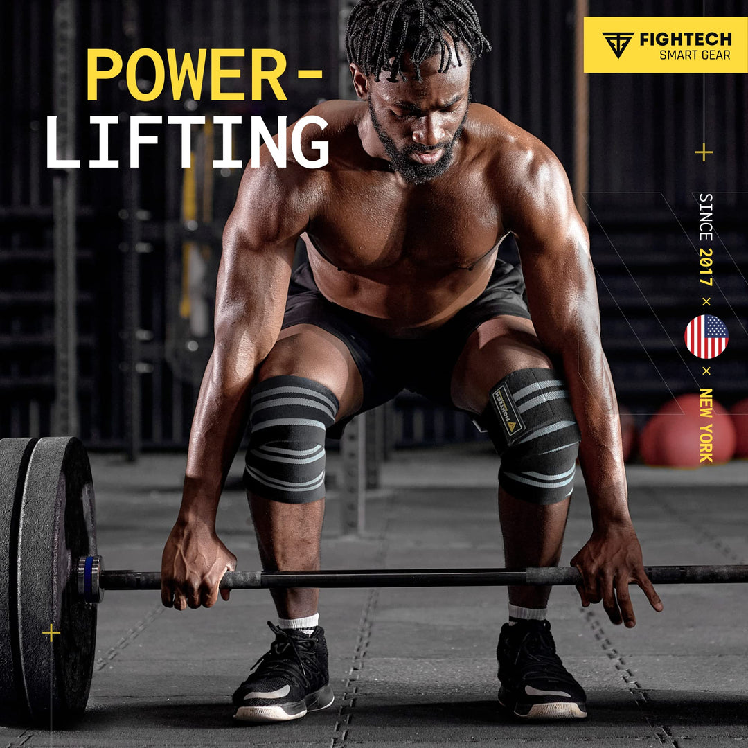 FIGHTECH Knee Wraps for Weightlifting - 82 Long | Men & Women | Ideal for Squats, Leg Press, Cross Training, Bodybuilding, and Gym WODs