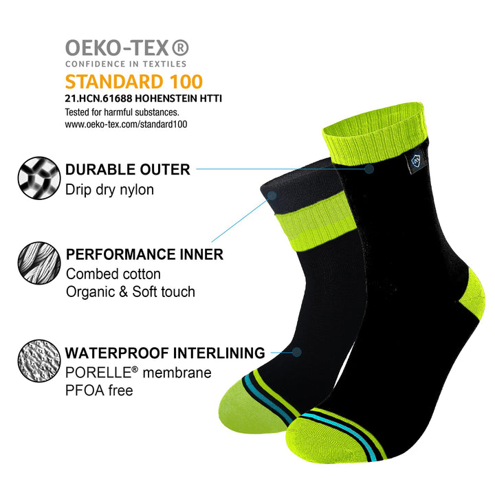 Waterproof Socks for Men and Women, Essential for Hiking, Walking, Outdoor Activities in Cold Wet Weather – Combed Cotton Inners, Unisex MD, Hi-vis Yellow