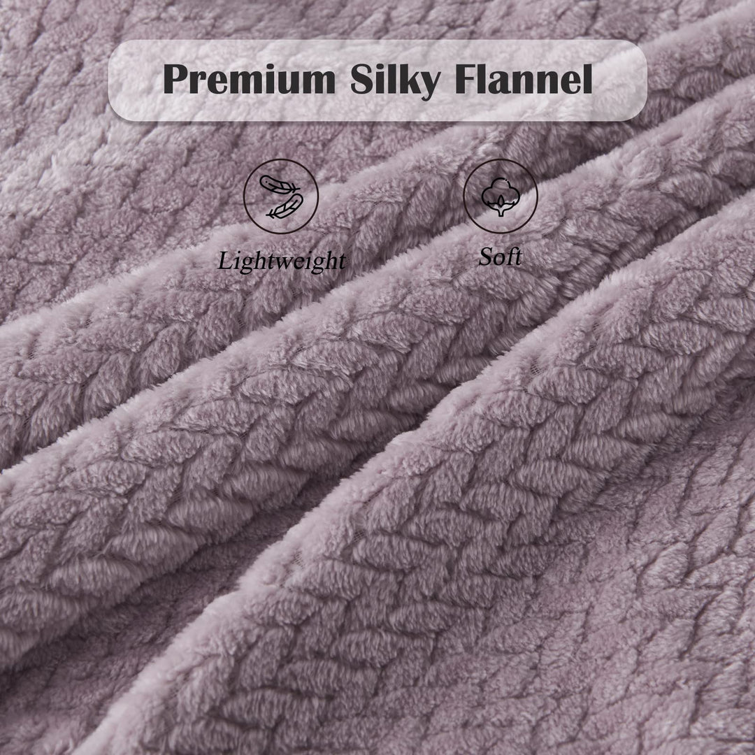 Super Soft Throw Blanket Light Purple Premium Silky Flannel Fleece Leaves Pattern Lightweight Bed Blanket All Season Use (Light Purple, Throw(50x60))