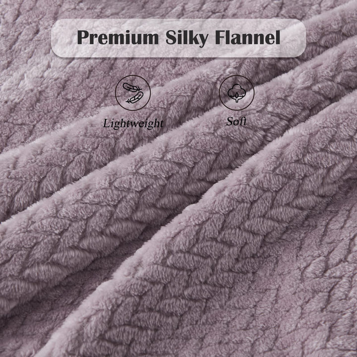 Super Soft Throw Blanket Light Purple Premium Silky Flannel Fleece Leaves Pattern Lightweight Bed Blanket All Season Use (Light Purple, Throw(50x60))
