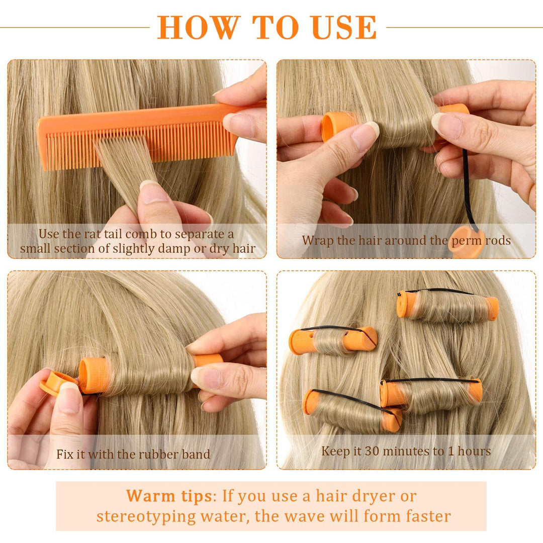 36 Pieces Cold Wave Rod Hair Perm Rods Hair Rollers Perming Rods Curlers with Steel Rat Tail Comb for Hairdressing Styling