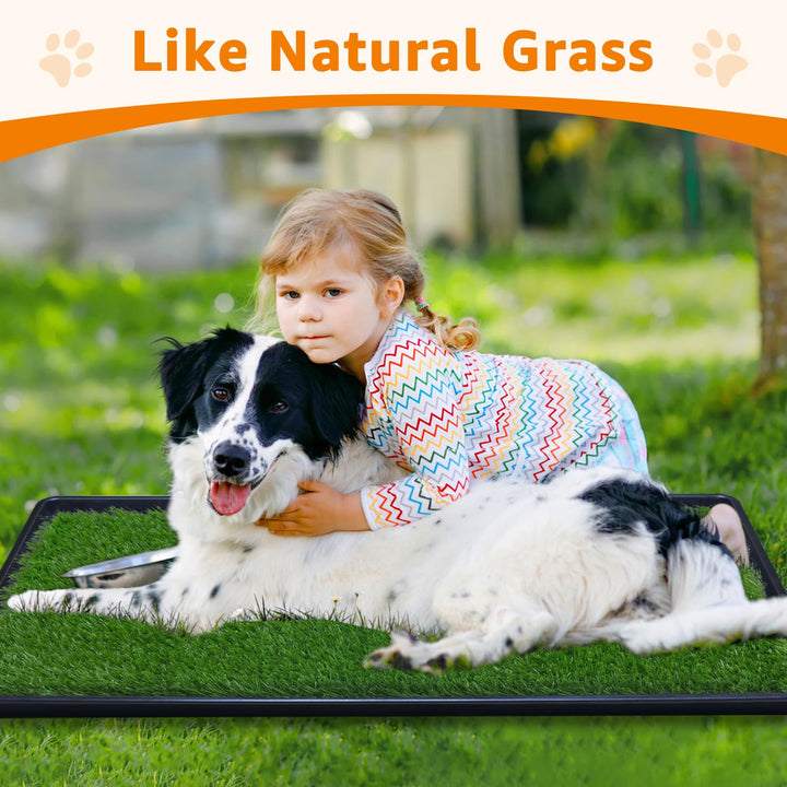 Large Dog Grass Pad with Tray - 35x23in Dog Litter Box with 2-Pack Replacement Artificial Grass Puppy Training Pads - Potty Tray for Balcony Apartment Indoor Outdoor Use