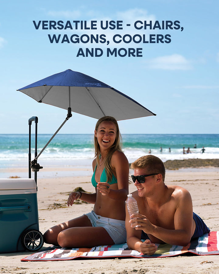Versa-Brella UPF 50+ Personal Sun Shade - Portable Umbrella for Sports &amp; Outdoors - Secure Clamp, 360-Degree Swivel Adjustable Position for Maximum Sun Protection - Compact with Carry Case