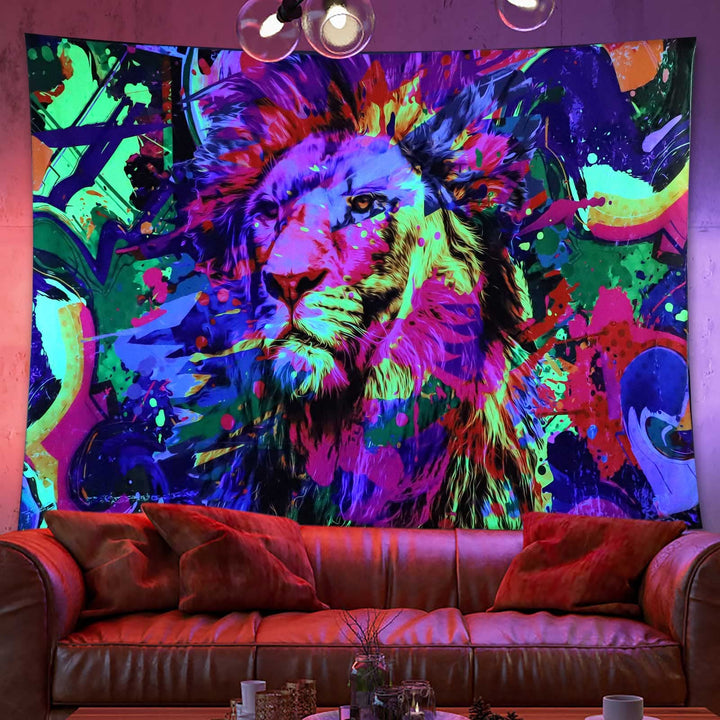 Blacklight Lion Tapestry Glow In the Dark, UV Reactive Black Light Posters Tapestries for Men Boys Room Bedroom Aesthetic Dorm Decor (30 x 40)