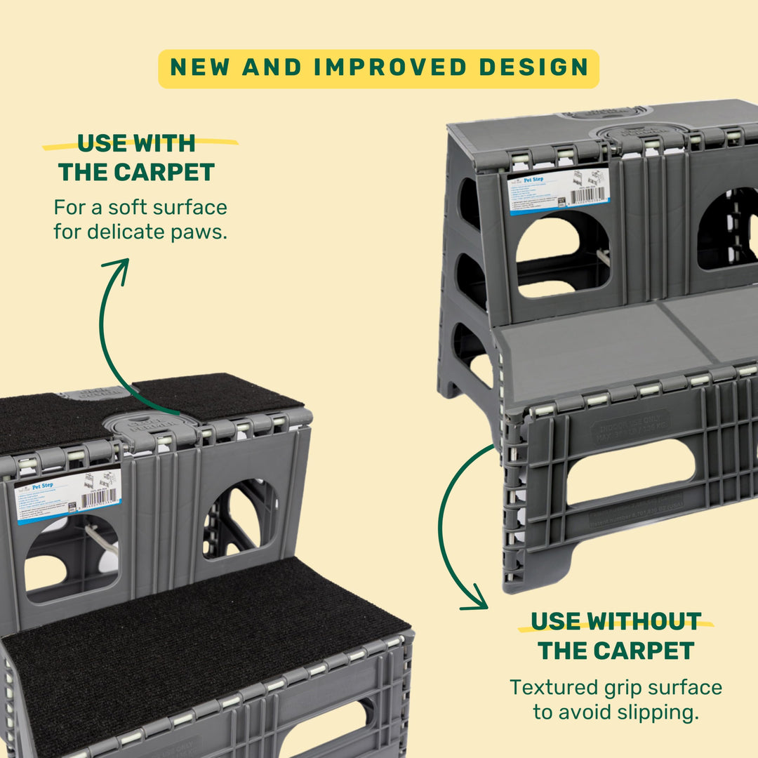 2 Step Folding Dog Stairs &amp; Ramp for Your Pet - Indoor Outdoor Foldable Pet Stairs for High Bed, Car, SUV – Collapsible Step Stool Ladder Supports 300lbs