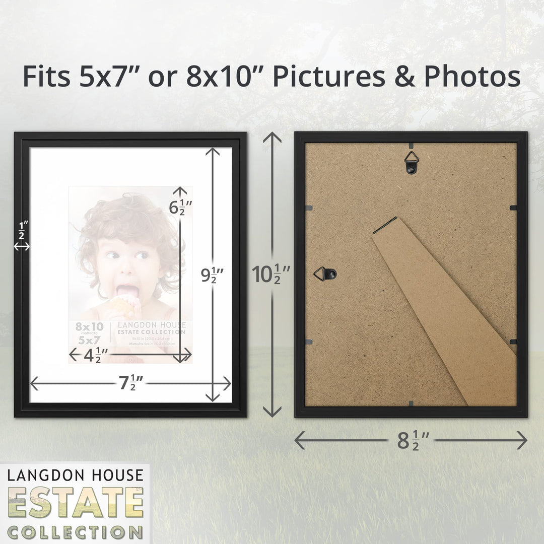5x7 Black Picture Frame w/Removable Mat to 4x6, Modern Step-Down Molding, Tabletop Easel Included, Estate Collection