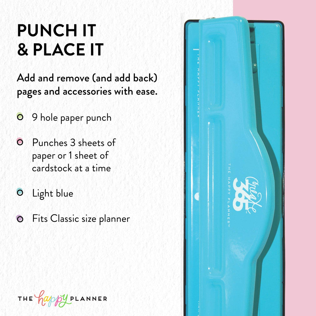 me &amp; my BIG ideas Punch - The Happy Planner Scrapbooking Supplies - 9 Hole Paper Punch For Disc-Bound Planners - Punch Your Own Paper To Include In Your Planner - Classic Size