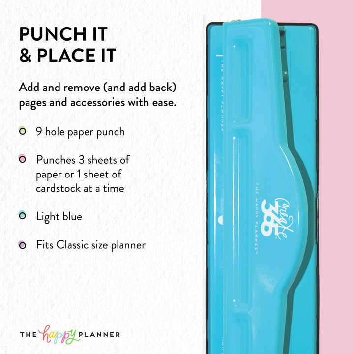 me &amp; my BIG ideas Punch - The Happy Planner Scrapbooking Supplies - 9 Hole Paper Punch For Disc-Bound Planners - Punch Your Own Paper To Include In Your Planner - Classic Size