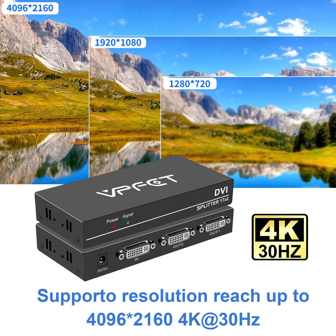 VPFET DVI Splitter 1x2 DVI 1 in 2 Out 2Port DVI Distrib