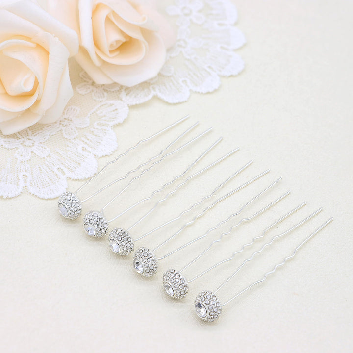 Ammei Silver Bridal Hair Pins Set Of 6 Bobby Pins Style With Sparkly Rhinestone For Wedding Parties