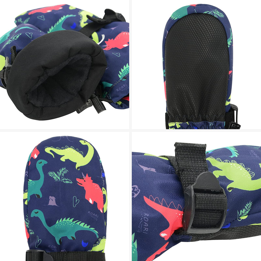 Kids Winter Waterproof Mittens for Toddler Snow Ski Mitten Long Cuff Windproof Warm Fleece Toddler Gloves Navy S (fits 2-4 years