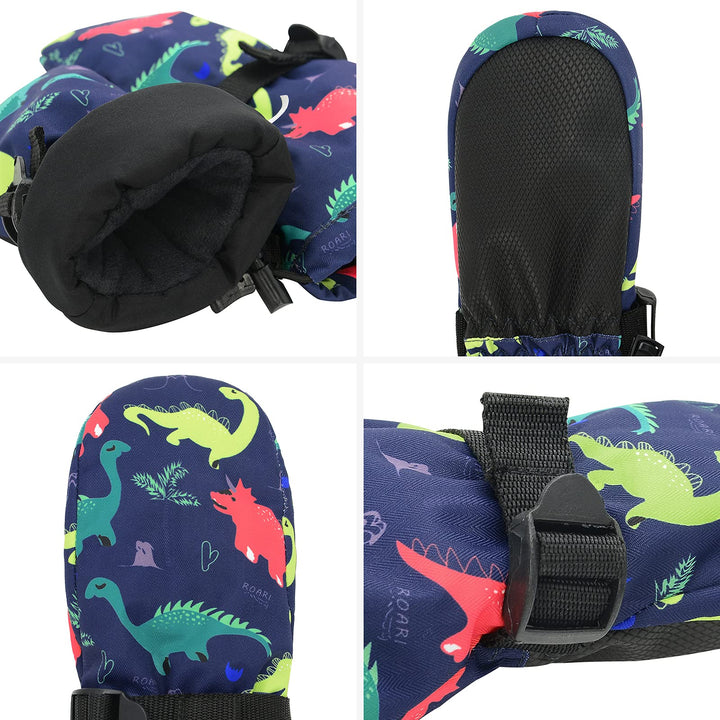 Kids Winter Waterproof Mittens for Toddler Snow Ski Mitten Long Cuff Windproof Warm Fleece Toddler Gloves Navy S (fits 2-4 years