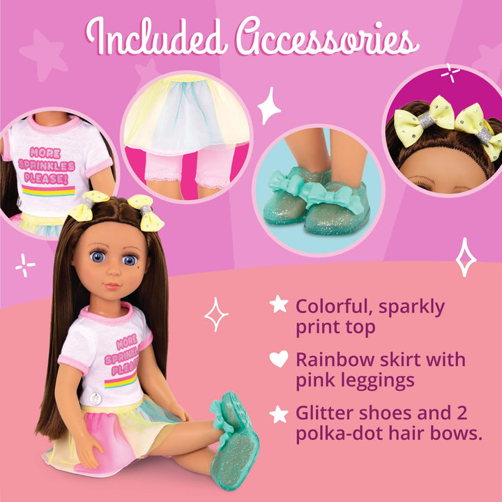 Battat 14 Doll Kika - Brown Hair, Blue Eyes, Ice Cream Outfit &amp; Accessories - Ages 3+, Pink