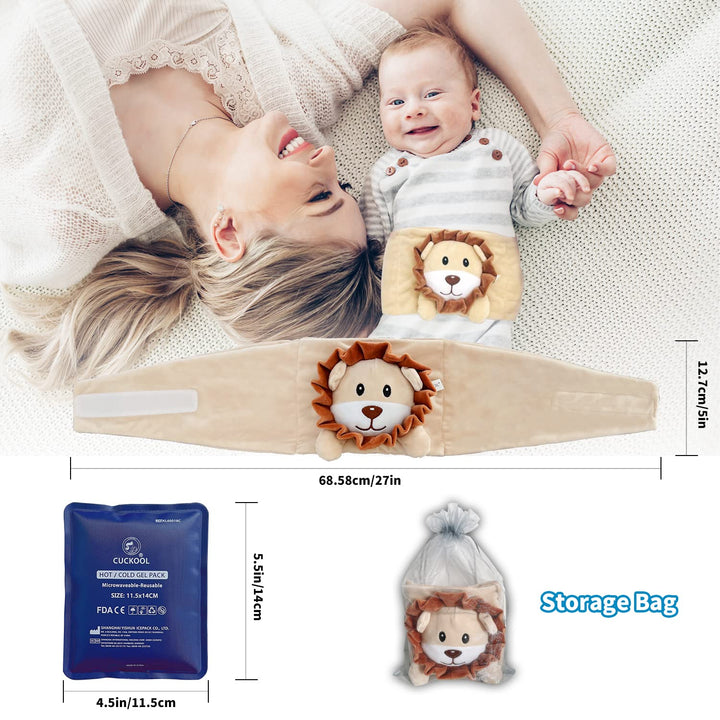 Baby Colic and Gas Relief, Heated Tummy Wrap for Newborns Belly Relief by Soothing Warmth, Baby Heating Pad Swaddling Belt Relief & Soothe Gas, Colic and Upset Stomach in Babies and Toddlers (Lion)