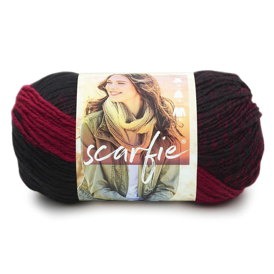 (1 Skein) Scarfie Bulky Yarn, Cranberry/Black