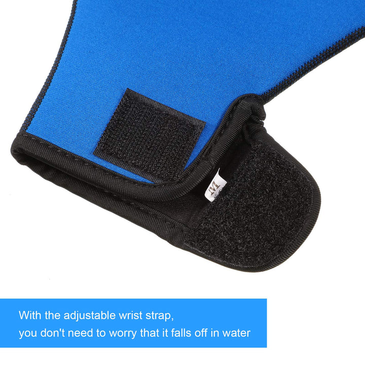 2 Pairs Swimming Gloves Aquatic Swim Training Gloves Neoprene Gloves Webbed Fitness Water Resistance Training Gloves for Swimming Diving with Wrist Strap (Blue,Large)