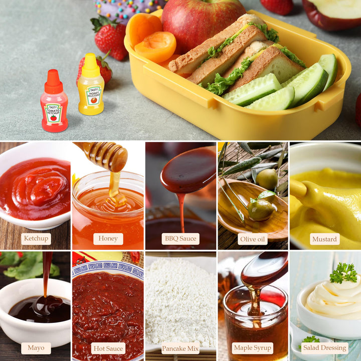 4 Pieces Mini Ketchup Bottles, 25ml Refillable Salad Dressing Tomato Ketchup Mayo Syrup Squeeze Containers Bottle, Plastic Portable Squeezable Squirt Condiments Jars for Kids Adults Bento Box