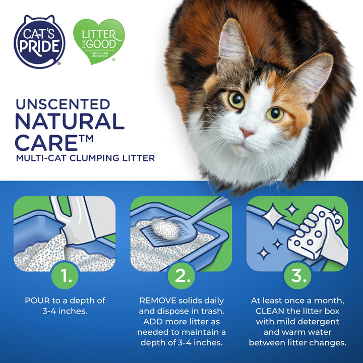 Cat&#39;s Pride Max Power: Natural Care - Up to 10 Days of Powerful Odor Control - 100% Natural Odor Elimination - Hypoallergenic - 99% Dust Free - Multi-Cat Clumping Litter, Unscented, 15 Pounds
