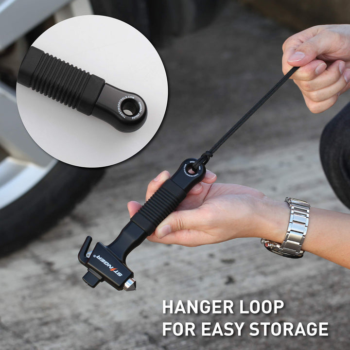 Super Duty Car Emergency Escape Tool, Hardened Carbon Steel Vehicle Safety Hammer, Spring Loaded Window Breaker, Razor Sharp Seat Belt Cutter, Auto Accident Life-Saving Rescue Tool (Black)