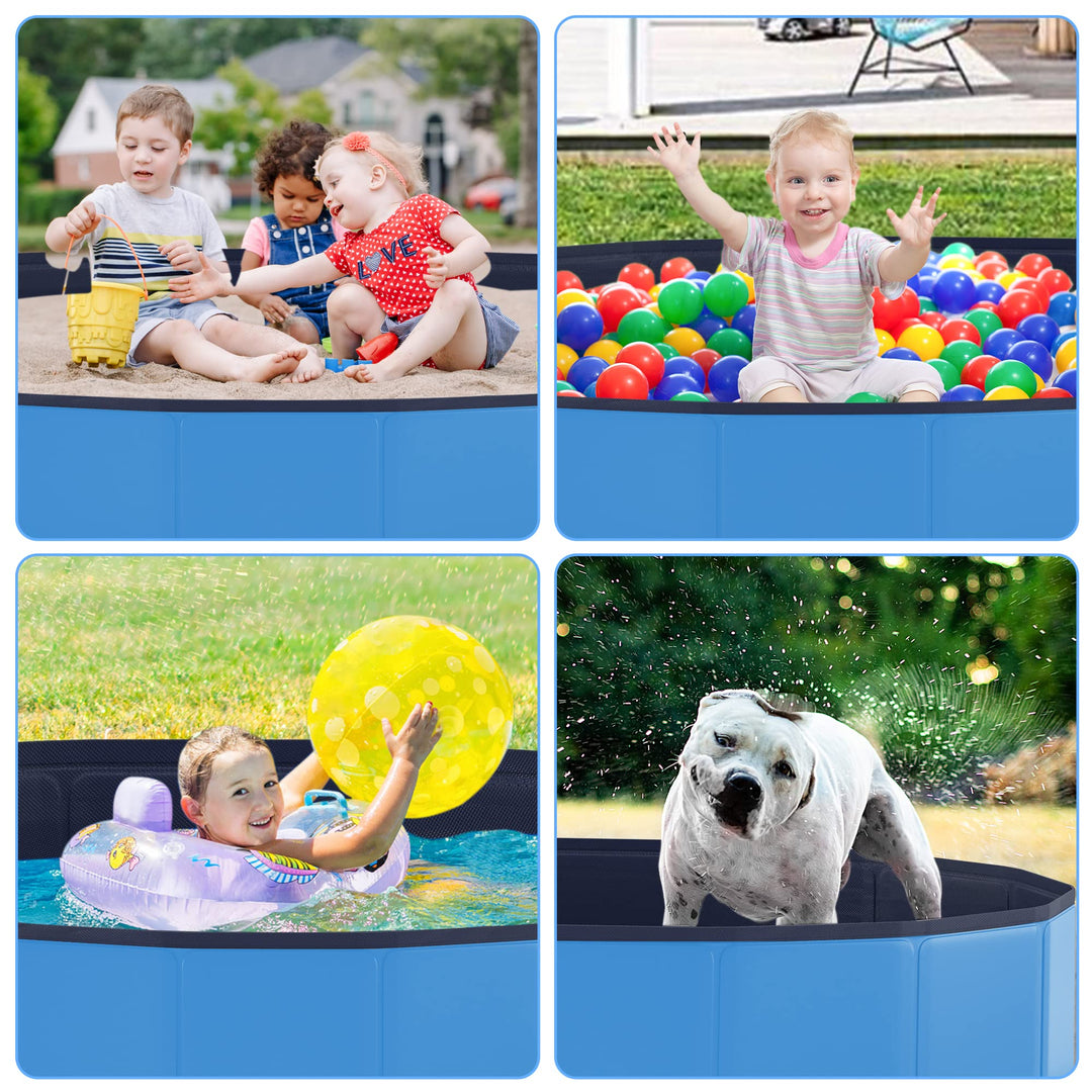 63 Foldable Dog Pool for Large Dogs, Portable Hard Plastic PVC Pet Bathing Tub, Outdoor Collapsible Swimming Pool for Pets Dogs and Cats, 63 x 12 Inches