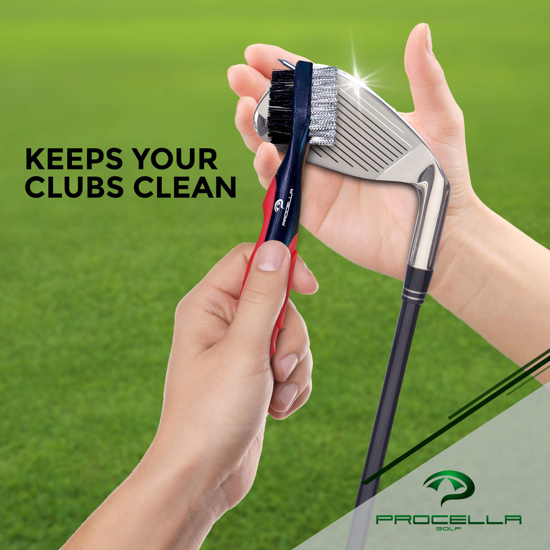 Golf Club Brush and Groove Cleaner, 2 Ft Retractable Zip-line, Golf Club Cleaner for Irons &amp; Woods, Nylon &amp; Wire Golf Club Cleaning Brush, Easily Attaches to Golf Bag, Great