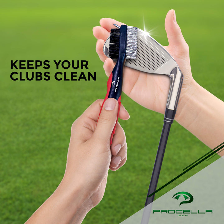 Golf Club Brush and Groove Cleaner, 2 Ft Retractable Zip-line, Golf Club Cleaner for Irons &amp; Woods, Nylon &amp; Wire Golf Club Cleaning Brush, Easily Attaches to Golf Bag, Great