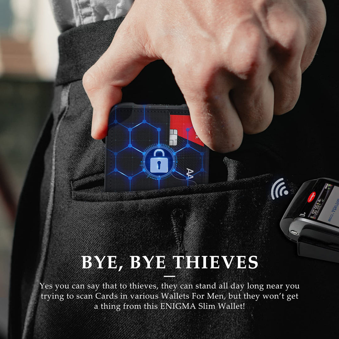 MURADIN Black Front Pocket Wallet for Men Travel Tactical bifold RFID Blocking Aluminum Metal Leather Money Cards Holder Ideal Men&#39;s Gift