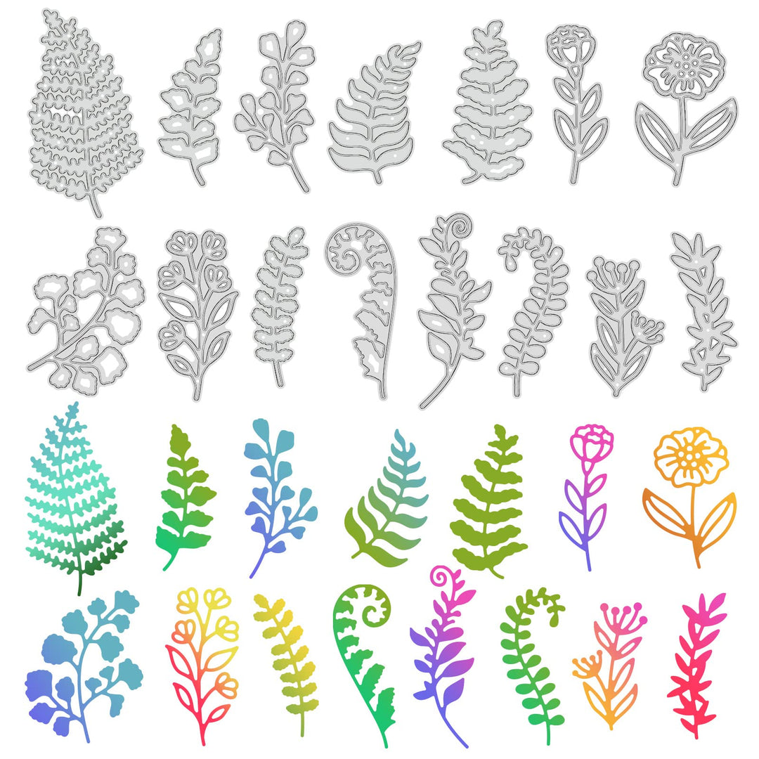 Fern Leaf Cutting Dies Plant Pattern Cutting Stencil Embossing 15pcs Leaves Metal Die Cuts for Scrapbooking DIY Card Making Decorating Paper Stencil