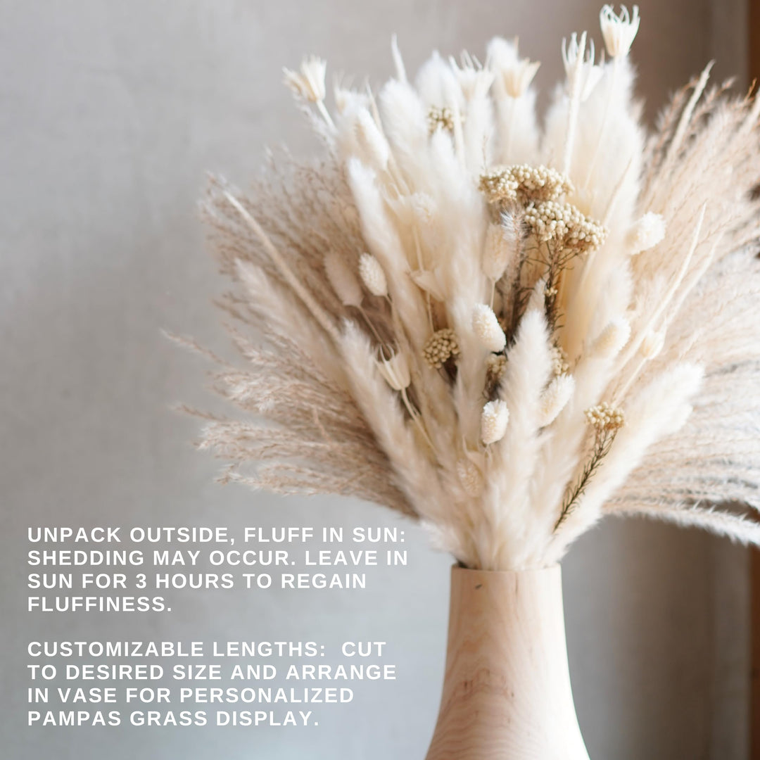 Natural Dried Pampas Grass Bouquet - 85 PCS with Bunny 