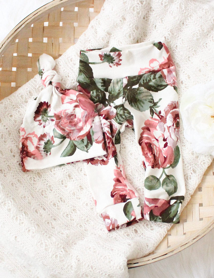 Baby Girl Clothes Preemie Clothes Girl Hi Im New Here Newborn Outfit Romper + Floral Pants + Headband + Hat Preemie Baby Girl Clothes 4PCS Set