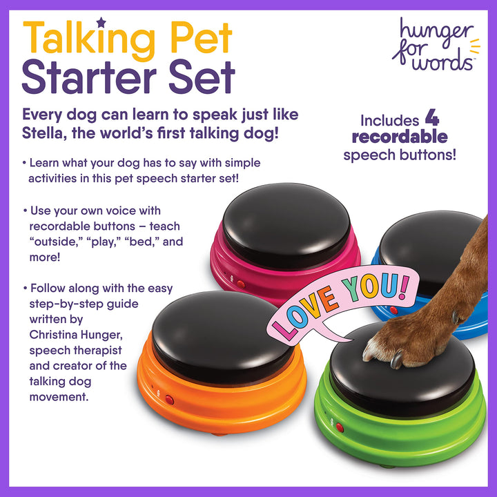 Hunger for Words Talking Buttons Starter Set - Recordable Buttons to Teach Your Dog to Communicate, Dog Training Games