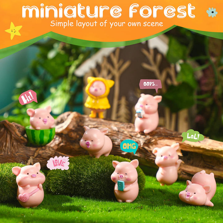 13 Pieces Cute Pink Piggy Miniature Figurines Pig Cake Toppers Mini Resin Pig Figurines Toys Garden Miniature Moss Landscape DIY Terrarium Crafts for Garden Decoration, Home Party Supplies