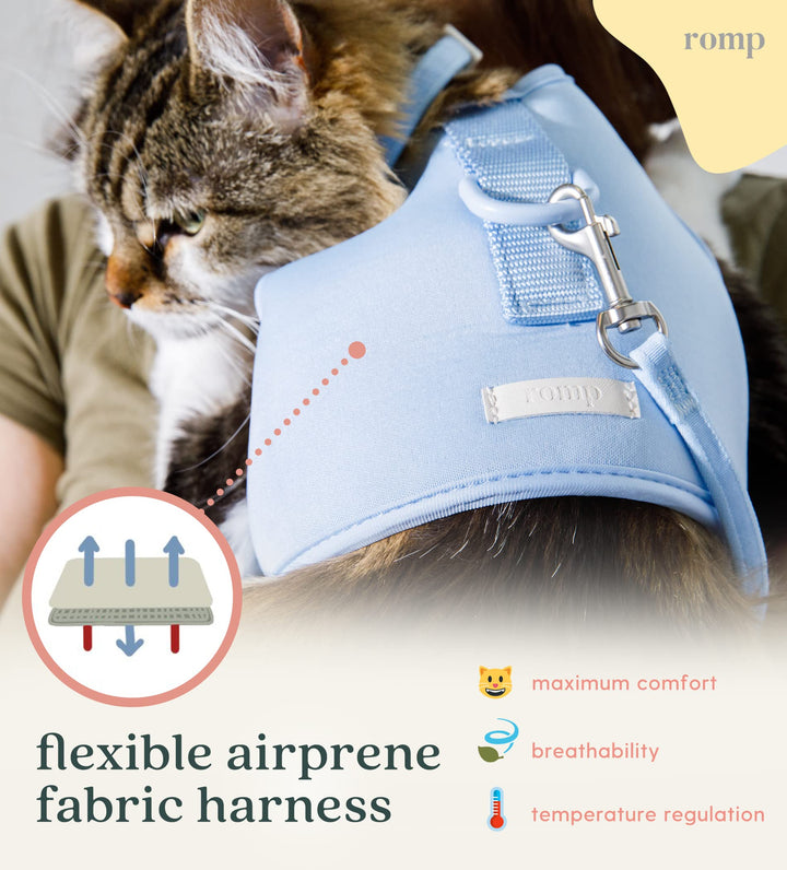 Cat Harness, Collar & Leash Set - Escape Proof Adjustable Choke Free Velcro Harness Vest for Walking Cats & Kittens (Cotton Blue, Medium)