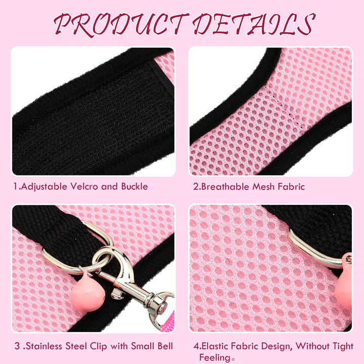 SATINIOR 2 Pieces Guinea Pig Clothes Baby Ferret Rats Hamster Soft Mesh Harness Leash Vest Set with Bell for Guinea Pigs, Hamster, Ferret, Rabbit, Chinchilla and Similar Small Animals(S)