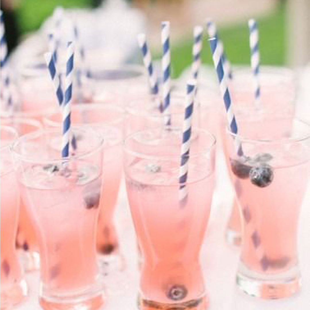 Navy Blue Stripe Paper Straws - 100 Pack