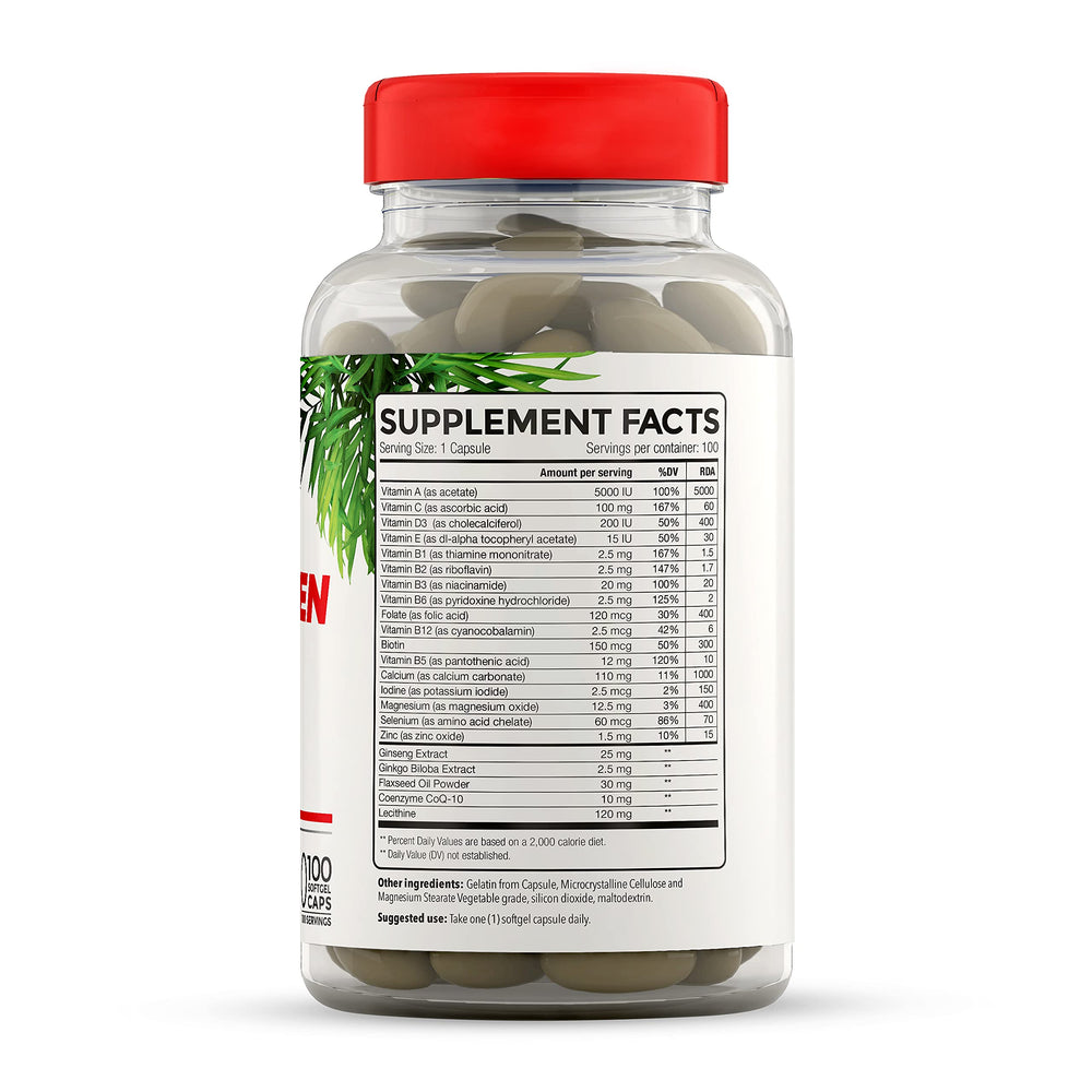 Multivita-Men Capsules - Supports Immune Health, Heart Health, Promotes Energy & Vitality - Multivitamin for Men - Dietary Supplement - 100 Capsules, 1000mg