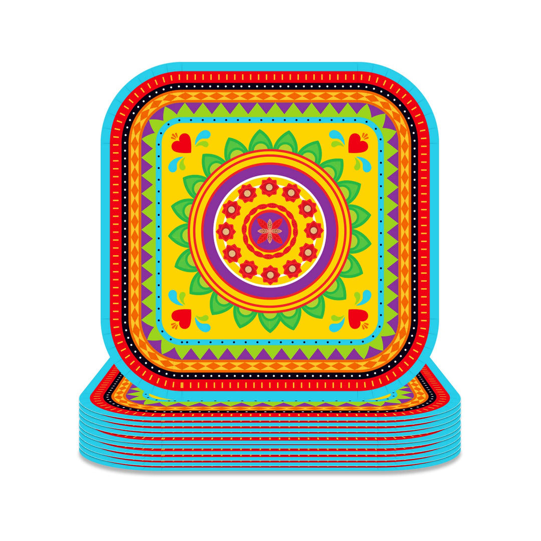 24 Pack 9 Mexican Fiesta Dessert Paper Plates Mexico Cactus Colorful Square Disposable Dinner Party Plates Set Mexican Fiesta Theme Paper Plates Baby Shower Birthday Party Supplies