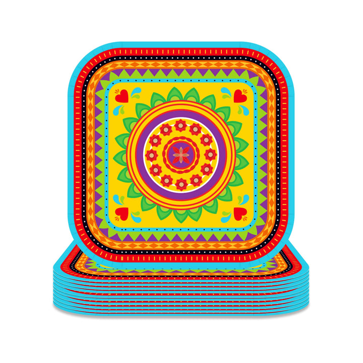 24 Pack 9 Mexican Fiesta Dessert Paper Plates Mexico Cactus Colorful Square Disposable Dinner Party Plates Set Mexican Fiesta Theme Paper Plates Baby Shower Birthday Party Supplies