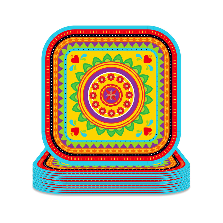 24 Pack 9 Mexican Fiesta Dessert Paper Plates Mexico Cactus Colorful Square Disposable Dinner Party Plates Set Mexican Fiesta Theme Paper Plates Baby Shower Birthday Party Supplies