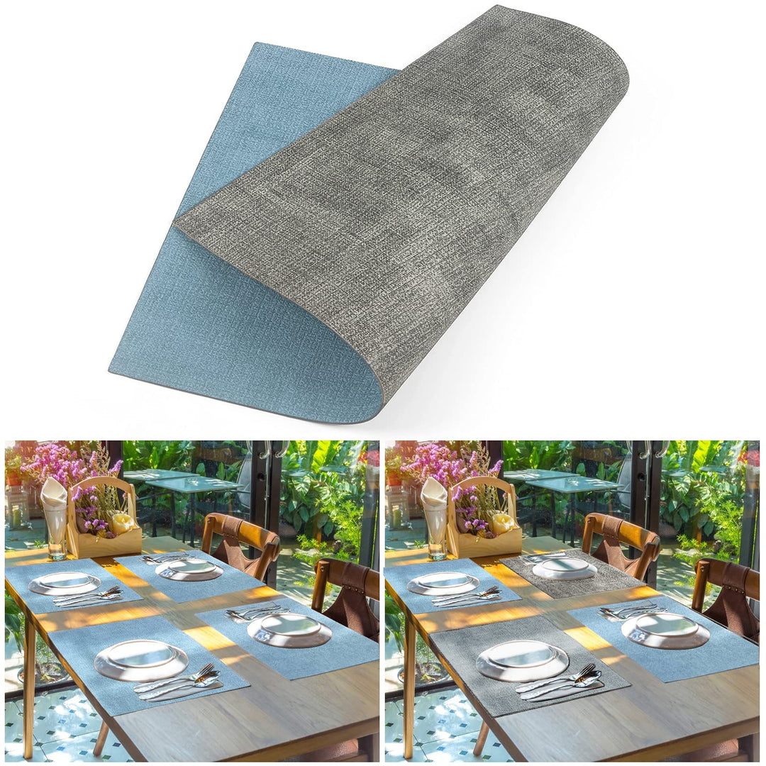 Leather Heat Resistant Placemats for Dining Table, Table mats Set of 6, PU Kitchen Place Mats, Soft and Non-Slip (Light Blue + Gray Green)