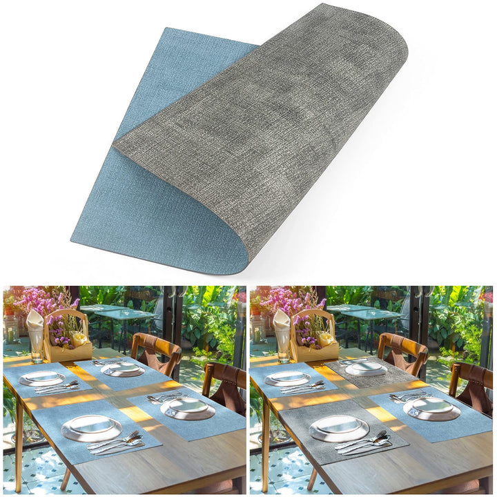 Leather Heat Resistant Placemats for Dining Table, Table mats Set of 6, PU Kitchen Place Mats, Soft and Non-Slip (Light Blue + Gray Green)