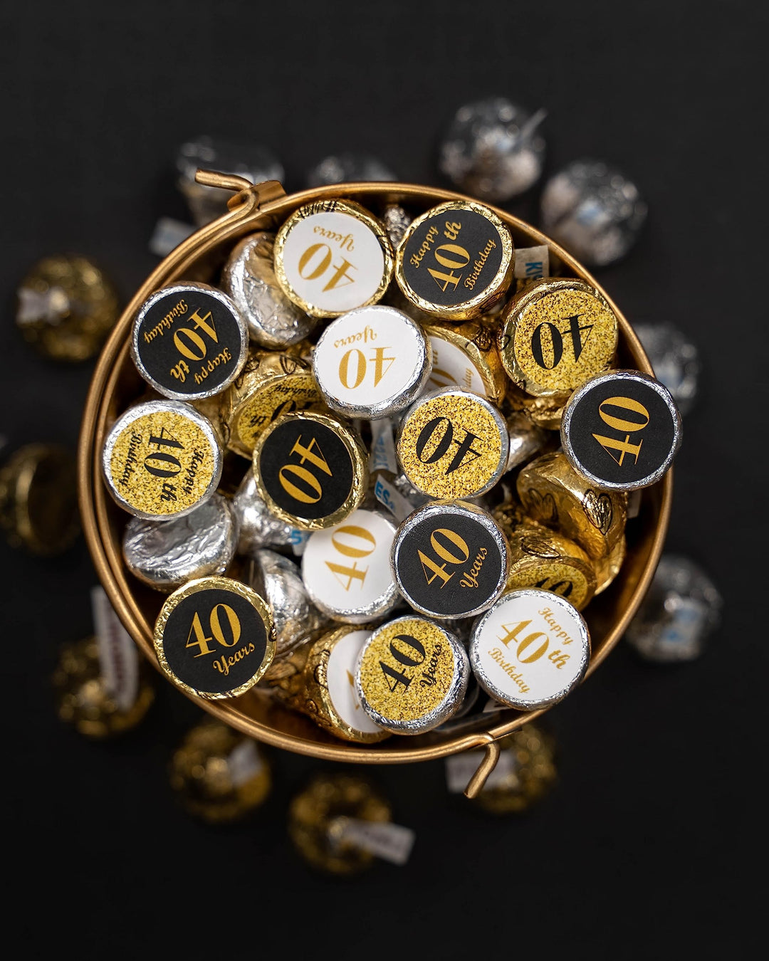 40th Birthday Kisses Stickers, (Set of 324) Chocolate Drops Labels Stickers for 40th Birthday, Hershey&#39;s Kisses Party Favors Decor, 9 Designs (36 Stickers of Each)