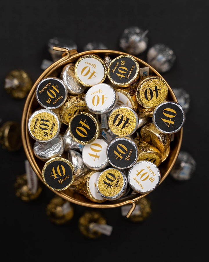 40th Birthday Kisses Stickers, (Set of 324) Chocolate Drops Labels Stickers for 40th Birthday, Hershey&#39;s Kisses Party Favors Decor, 9 Designs (36 Stickers of Each)