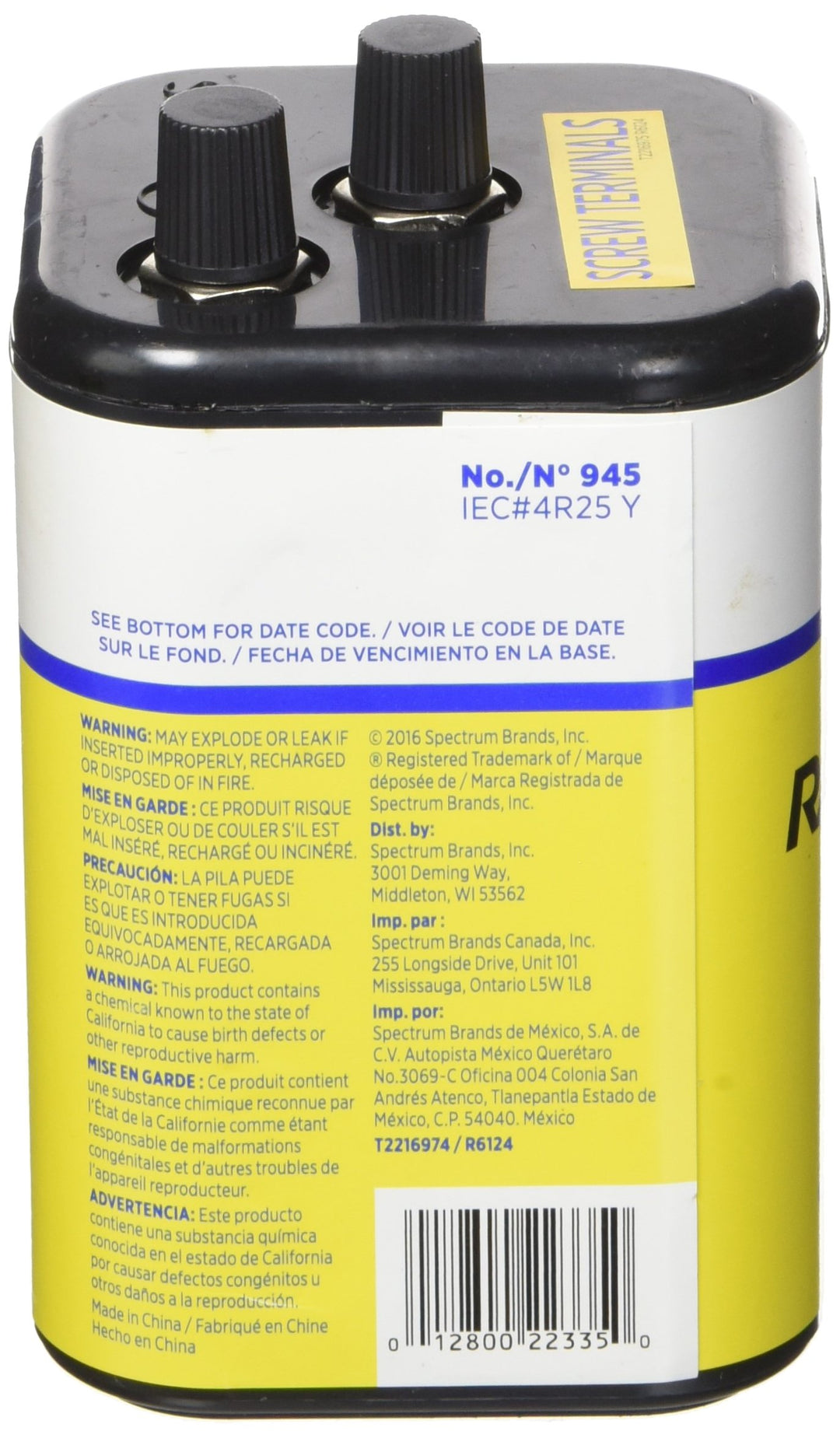 RAYOVAC Heavy Duty Lantern Battery, 6 Volt Screw Termin