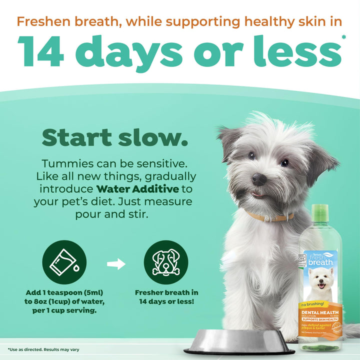 Fresh Breath with Omega 3 &amp; 6 for Skin Health Water Additive for Dogs | Breath Freshener and Teeth Cleaning Solution | 33.8oz.