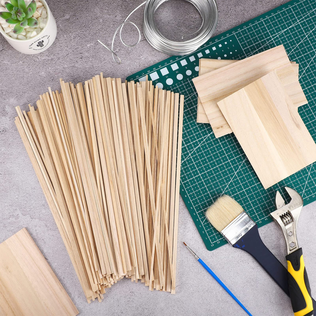 240 Pieces Balsa Wood Sticks Hardwood Square Wooden Craft Dowel Rods Unfinished Balsa Wood Sheets 12 Inch Thin Wooden Strips 1/4 Inch 1/8 Inch for DIY Molding Crafts Projects Making